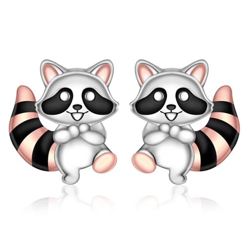 Cute Raccoon Earrings for Women - 925 Sterling Silver Raccoon Earrings Studs Cute Animal Stud Earrings Hypoallergenic Jewelry Gift for Women