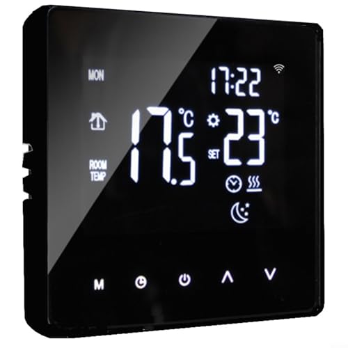 Niceminiwall Thermostat WiFi programmable avec écran tactile LCD pour chauffage électrique au sol, contrôle par application compatible avec les assistants vocaux, capacité de charge 16 A (noir)