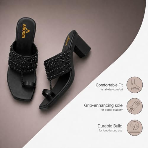 Image of AROOM Women's One Toe Block Heels Stability | Comfortable & Stylish Sandals for Women & Girls | Women Wedge Heels Thong Sandals| Comfort Orthopaedic Sandals | Doctor Heels Slippers | Arch Support & Stylish Block Heel Cushion | Lightweight Anti-Skid Sole | Ultra-Cushioned Shock Absorbing Footbed | Open Toe & Toe Separator Style | Peep-Toe | Mary Jane Women Daily Use Formal Wedges | Ladies Casual Wear Footwear | Kohlapuri Chappal Heels | Bridal, Wedding Sandals | Slip-on | Pump and Mule Sandals