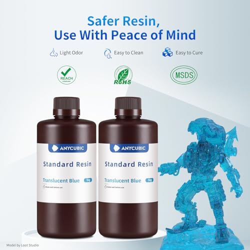 Image of ANYCUBIC 3D Printer Resin, 405nm SLA UV-Curing Resin with High Precision and Quick Curing & Excellent Fluidity for LCD 3D Printing (Clear Blue, 1kg)