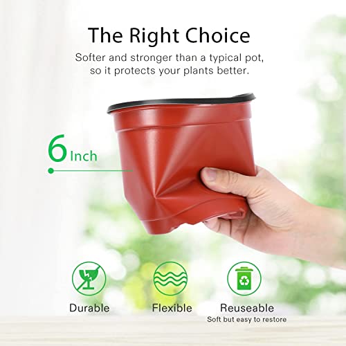 Image of 6 Inch Nursery Pots, 25 Packs Variety Plastic Flexible Pots with Drainage Hole, Plant Containers for Seedlings, Succulents, Transplanting(Red & Black - Round)