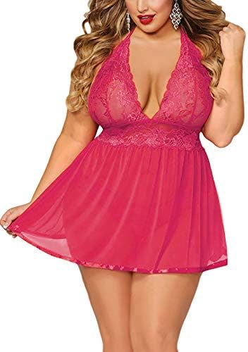 JuicyRoseOpen Back Lingerie Lace Babydoll Sleepwear Plus Size