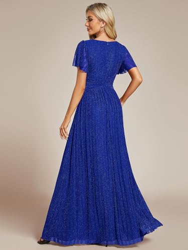 Image of Ever-Pretty Women's V-Neck Glitter Formal Dresses Pleated Short Sleeves Floor Length A-Line Mother of Bride Dress 11961