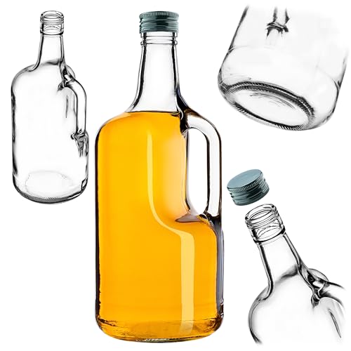 KADAX Botellas de vino de 1,75 l, 1 unidad, grandes botellas de cristal con asa y tapón de rosca, botellas vacías de vidrio para llenar con licor, botellas de licor