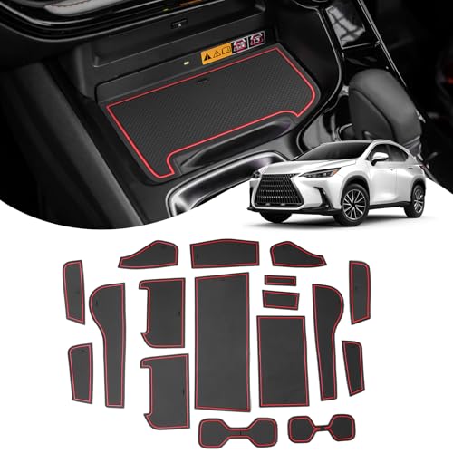 SXCY 新型 レクサス NX 20系 インテリアラバーマット 内装パーツ 滑り止めシート 保護マット 騒音防止 カスタムパーツ キズ防止 アクセサリー 簡単取付 ドアポケットマット コンソールマット 17枚 (赤)