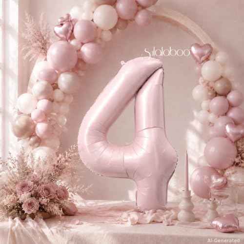 Image of 40 Inch Light Pink Number 4 Foil Big 0-9 Balloon Giant Digital | 4th for Birthday Anniversary Graduation Decorations