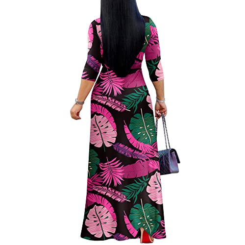 Image of FANDEE Plus Size Maxi Dress for Women Casual Summer Sundress V-Neck 3 /4 Sleeve