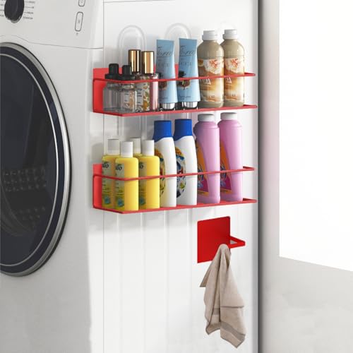 Image of Magnetic Spice Rack For Refrigerator, Space Saving Magnetic Shelf For Fridge Red 2 Pack With Magnetic Paper Towel Holder
