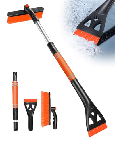 Eiskratzer Auto mit Besen, 3 in 1 Erweiterbar Abnehmbarer Eisschabe, Auto Schneebesen und Reinigungsbürste mit 360 Grad Bürstenkopf, 80cm Lange Schneeschaufel für Auto SUV LKW Windschutzscheibe