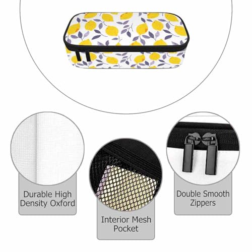 Image of Yellow Lemon Pencil Case Tropical Fruit Leaves Summer Theme Pencil Bag Pouch Box Organizer for College Student School Students Boy Girl