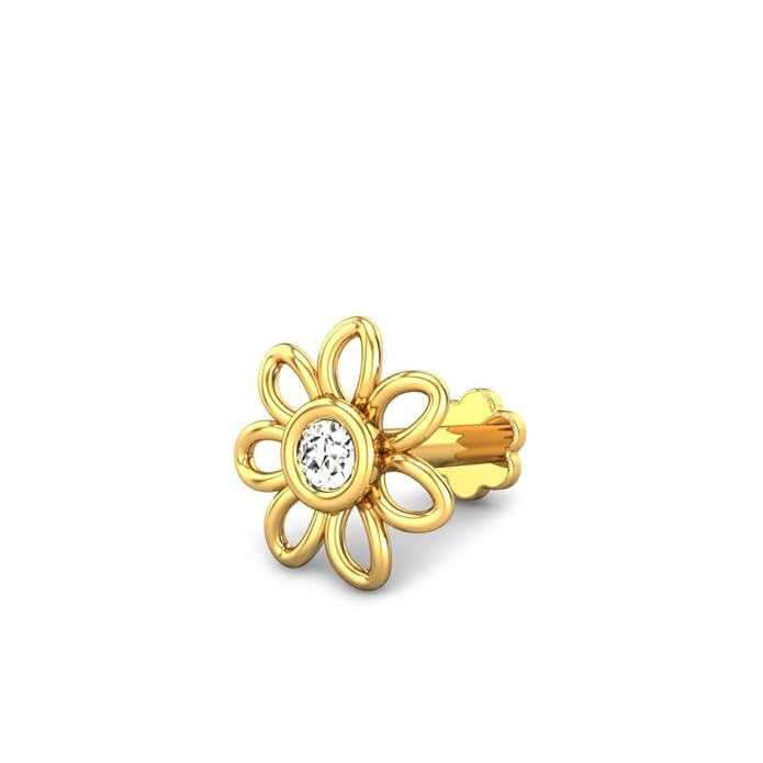 CANDERE – A KALYAN JEWELLERS COMPANY Yellow Gold 18K (750) BIS Hallmark Flower Shaped SI IJ Diamond Nosepin for Women