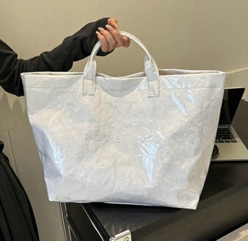 Image of Caistre Women's PVC Tote Handbags Shoulder Bag Winter Fall Fashion Kraft Paper Tote Bag Y2K Large Shopping Bag