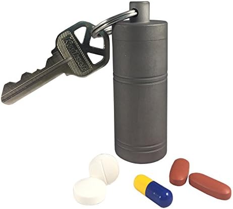 Titanium Medium Single Chamber Waterproof, Airtight, Corrosion Resistant Keychain Pill Fob Storage Container Case (Matte)