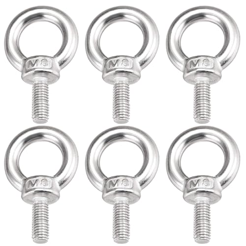 Ringschraube M8 6 Stücke 304 Edelstahl Ösenschrauben Augenschraube Ring Runde Augenbolzen Runde Ringbolzen Außengewinde-Ringschraube Hardware Ringschrauben für Rolle des Befestigens und Hängens
