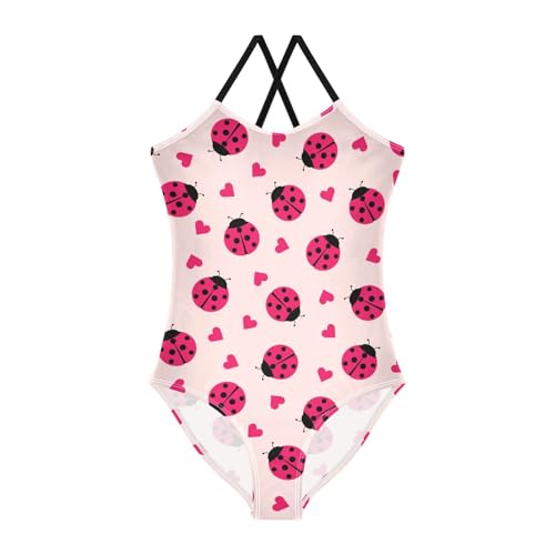 Girls One Piece Swimsuits Ladybug Hearts Quick Dry Beach Swimwear Bathing Suit for Beach 3-10 Years