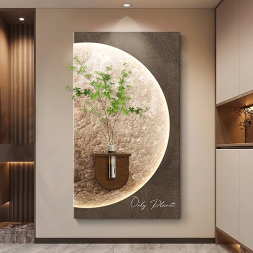 Image of TeHWiEEphs 3D LED Wall Art - Textured Sandstone Moon Decor with Hydroponic Planter for Entryway & Living Room(G,39.37x78.74in)