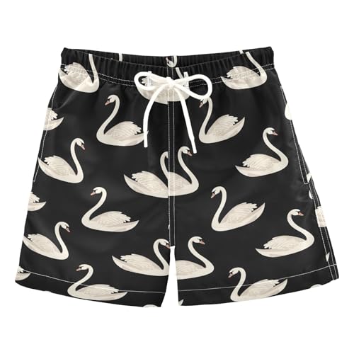 ALAZA White Swan Black Boys' Swim Trunks Beach Shorts Quick Dry Swimsuit 5T