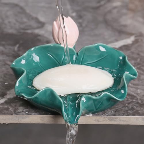 Porte-savon évacuation d'eau automatique en céramique verte