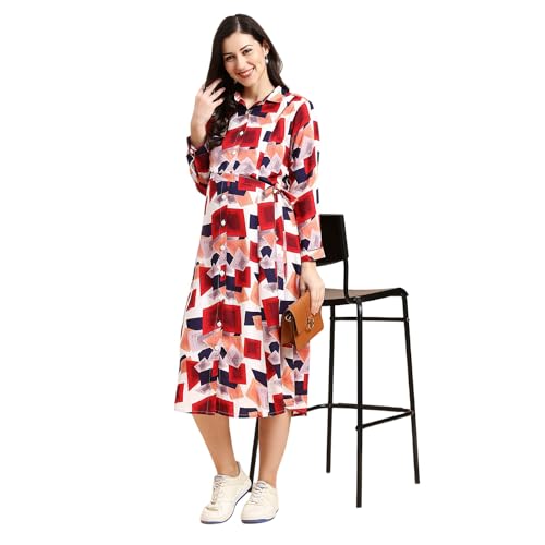 Image of MomToBe Women's Fit and Flare Calf Length Rayon Maternity Dress /Pregnancy Dress /Easy Breastfeeding Dress /Western Dress with Zippers for Nursing Pre and Post Pregnancy