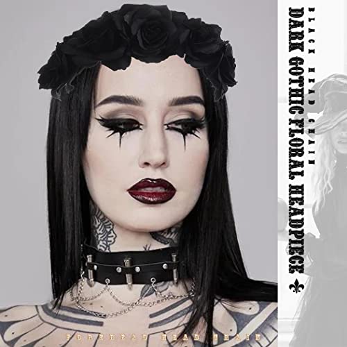 Catery Black Flower Headband Wreath Flower Crown Gothic Rose Head Bands Day Of The Dead Wedding Festivals Photo Props Party Halloween Flower Headpiece Hair Accessories For Women And Girls #TOP5