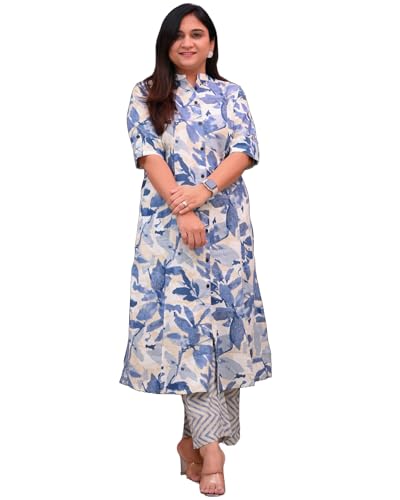 Anni Designer Women's Rayon Viscose A-Line Printed Kurta With Pant (Dishaan Blue-Vks01_Xxl_Blue_Xx-Large)