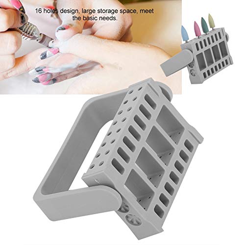 Nail Art Drill Bit Storage Box, 16 Hole Nail Bit Organizer with Adjustable Display Bracket, Portable Nail Tool Holder for Nail Drills, Plastic, Gray image 4