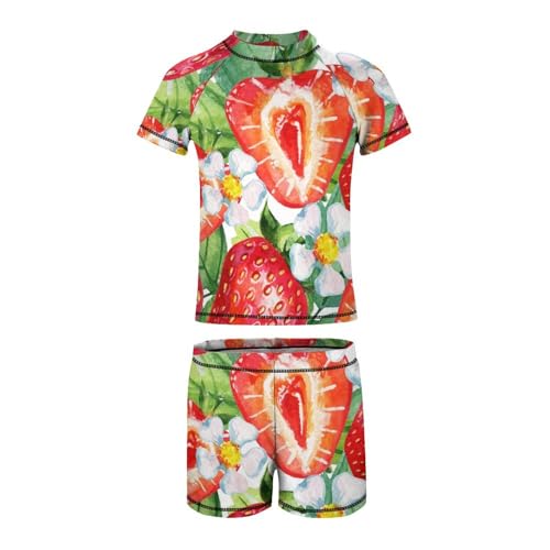 Hand Drawn Strawberry and LeavesChildren's Swimsuits Boys Two Piece Suit7-9Y（120cm）2