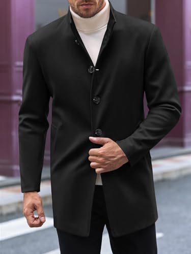 Image of Makkrom Mens Casual Overcoat Single Breasted Peacoat Business Topcoat