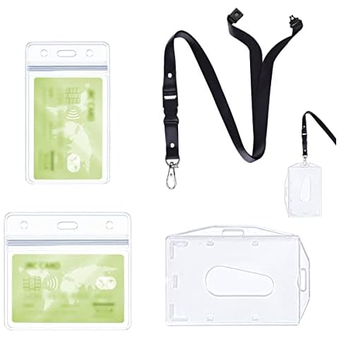 with Lanyard Badge Holder,1 Set Includes - Lanyards, Clear Badge Holders ,Waterproof ID Id Card Holder for id Credit Cards,Transport Card, ID Clip , Badges Clips (1 Set) Cover