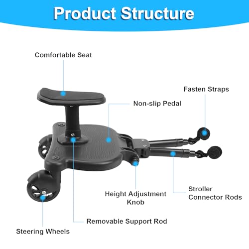 Image of Universal Stroller Board with Detachable Seat for New Parents, 2 in 1 Sit & Stand Stroller Board, Stroller Standing Board, Stroller Attachment for Toddler to Ride, Holds Children Up to 55lbs