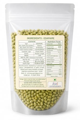 Image of Kitchen Jungle Roasted Edamame 1kg | VALUE PACK | High Protein Snack (46%) | No Added Oil | Rich in Fibre | Roasted Green Soybeans | Vegan & Gluten Free