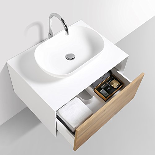 Eviva Santa Monica Floating Vanity Bathroom - Oak 30 Inch Bathroom Vanity Floating Countertop - Wall Mounted Vanity With White Porcelain Vessel Sink - Floating Bathroom Vanity For Contemporary Bath #TOP4