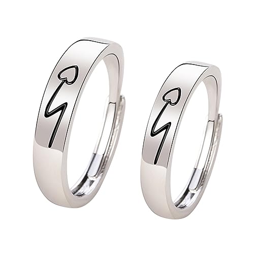 KESYOO 2pcs Adjustable Rings for Men and Women Heart Shaped Open Rings Trendy Lover Rings Valentine 20th for Him