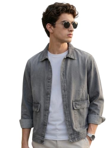 Image of Urbano Fashion Men's Relaxed Fit Full Sleeve Utility Denim Jacket