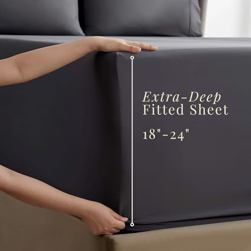 Image of Hearth & Harbor Extra Deep Pocket Sheets - Fits Mattress 18-24 Inches Deep - Extra Deep Pocket Full Size Sets - 6 Piece Full Size - Full - Gray