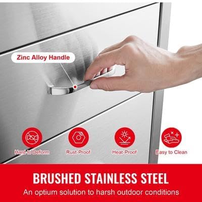 Happybuy Outdoor Kitchen Drawers 16" W x 28.5" H x 20.5" D, Flush Mount Triple Access BBQ Drawers, Stainless Steel with Handle for Outdoor Kitchens or BBQ Islands