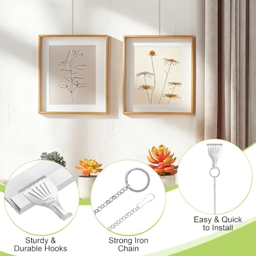 Image of Picture Rail Hooks and Chain, 10Pcs Hooks with 30CM Chains,Silver
