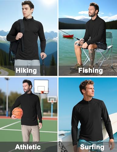 CRYSULLY Men's Long Sleeve 1/4 Zip Shirts Sun Protection Pullover UPF 50+ Rash Guard Running Lightweight T Shirt4