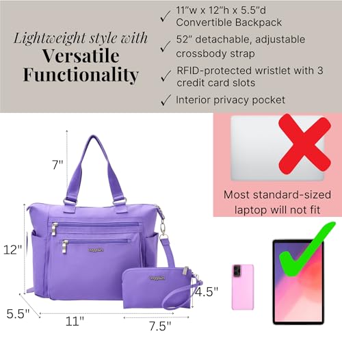 Baggallini Trifecta Convertible Backpack Crossbody Tote Bag-11x12 Lightweight Travel Bag W/RFID Phone Wristlet4