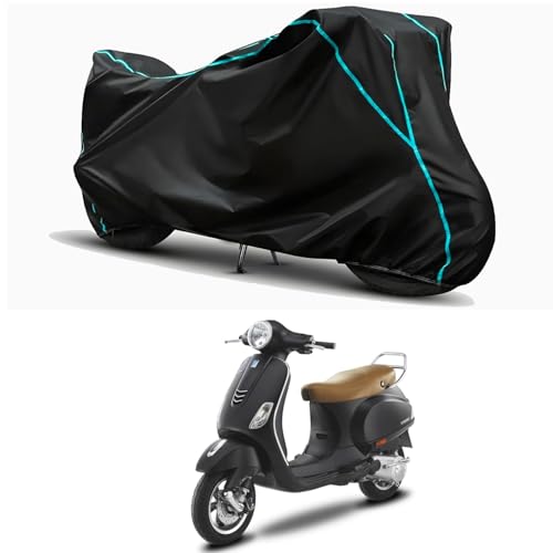 Image of Waterproof Bike Body Cover Compatible for | Vespa VXL 150 | Taffeta Fabric, Sky Piping Design, Bottom Elastic Fit | Dustproof, Sun UV & Rain Protection for All Weather.