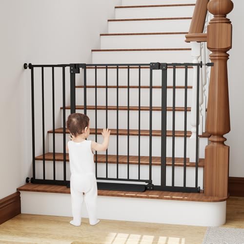 Image of Miumoon 29.7-46" Baby Gate for Stairs with Banister Adapter Y-Spindle Rods, 30.5" Tall, Easy-Install Pressure Mounted Baby Gate for Doorways, Auto-Close Dog Gate Indoor for Child and Pets