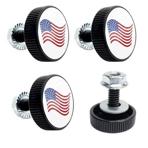 4 Black USA Flag License Plate Frame Bolts - Motorcycle Custom Tag Fastener Style-9856-5261