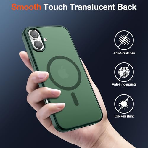 Image of SUPFINE Magnetic for iPhone 17 Case (Compatible with MagSafe)(Military Grade Drop Protection) Translucent Matte Shockproof with Anti-Fingerprint Phone Cover 2025,Forest Green