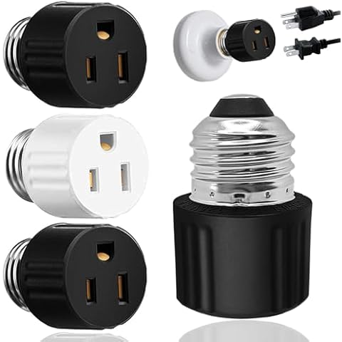 3 Pack,3 Prong Light Socket to Plug Adapter,E26/E27 Light Socket Outlet,Polarized Light Socket Adapter,2/3 Prong Outlet Socket Splitter Converter for Garage Porch,(2 Black 1 White) Cover