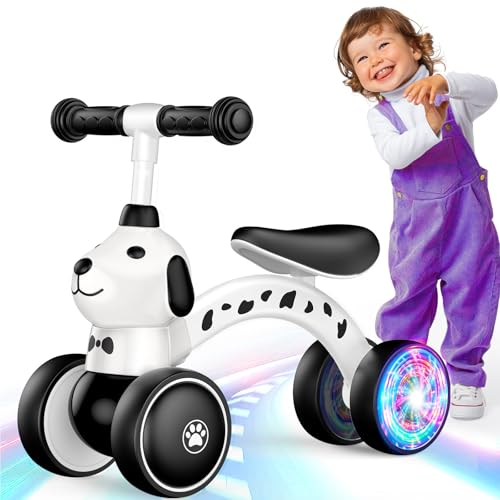 Balance Bike Tricycles Toys for 1 2 Year Old Baby, Colorful Lighting Toddler Bike, First Birthday Gifts for 1 2 Year Old Boys Girls, 4 Silent Wheels Riding Toys for 10-30 Months (Spotty Dog)