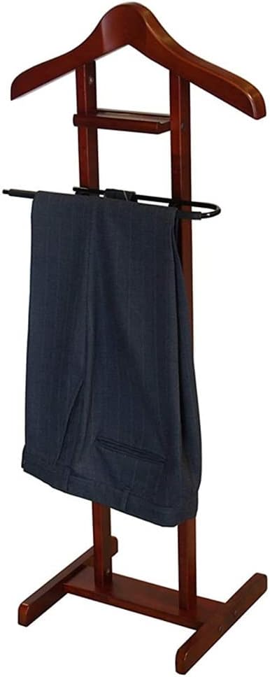 Wooden Valet Suit Rack Stand - Stylish Wardrobe with Contour Hanger, Trouser Bar & Shoe Rack - Perfect Clothes & Coat Hanger for Home & Office,