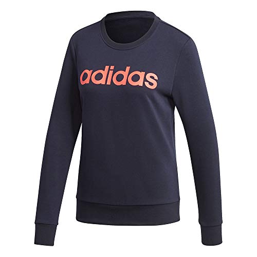 adidas womens Essentials Linear Sweatshirt Ink/Signal Pink Medium
