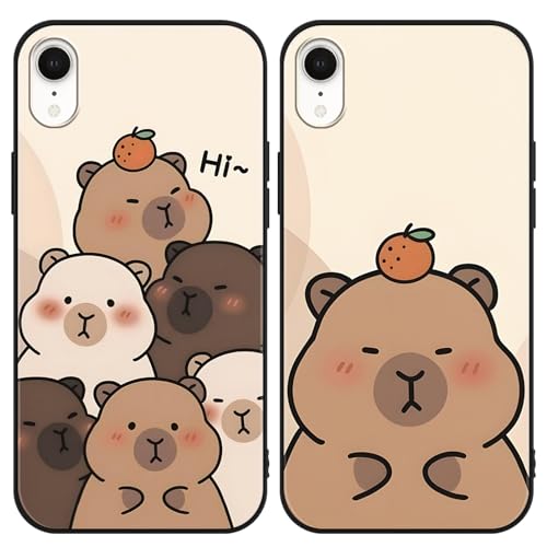 Yimctoie [2 Piezas Anime Funda para iPhone XR 6.1'', Carcasa con Diseño de Aesthetic Capybara Ultrafina Suave TPU Cover Kawaii Carpincho Antigolpes Protectora Case, Funny