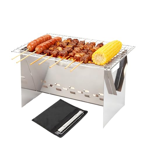 Parrilla de carbón portátil - Brasero plegable de acero inoxidable | Parrilla de carbón portátil para acampar, para patio trasero, hoguera, Patio, barbacoa, cocina, Picnic, playa, mochilero, ru