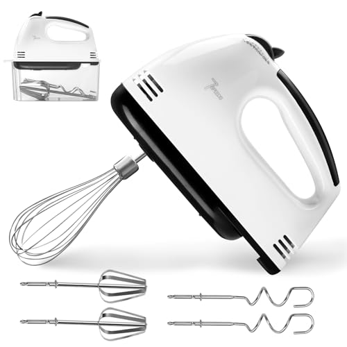 Handmixer Elektrisch, Handrührgerät Edelstahlkneter, Elektrisch Handrührgerät, 7 Stufen Handrührer Mixer, 2 Mix-Rührbesen Und 2 Teighaken, Für Küche